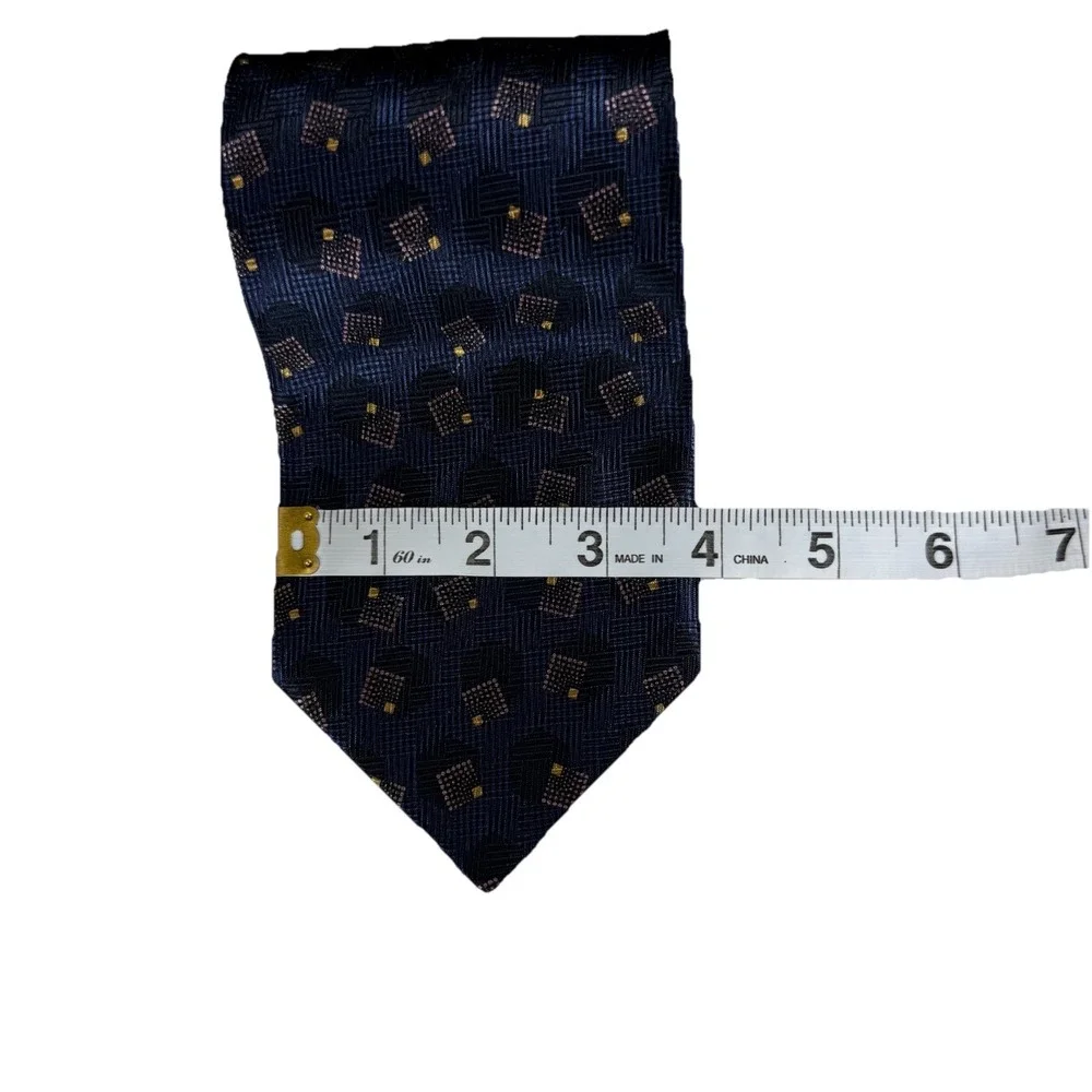 Christian Giorgiou Mens Navy Blue Grid Square Medallion Polyester Tie